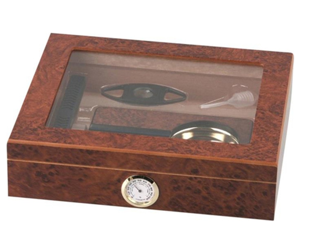 Humidor Burlwood Set Glastop 15 Cigares