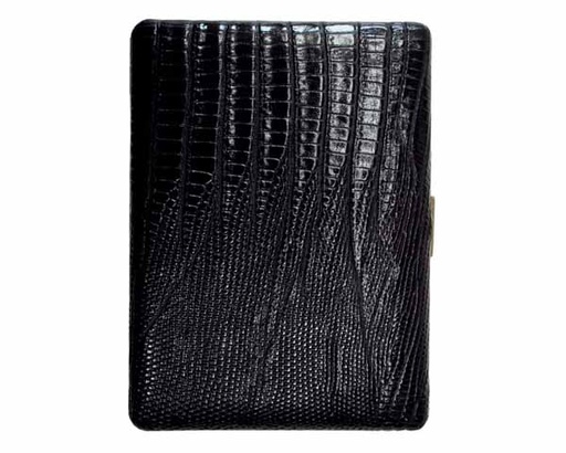 [10448010] Etui Cigarette Pearl Cuir Noir Lezard 9sks