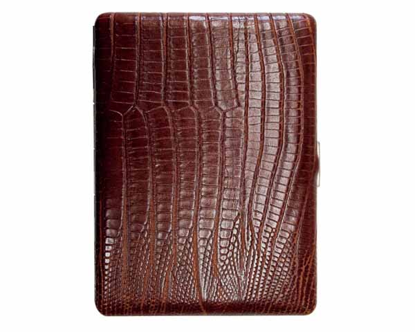 Cigarette Case Pearl Leather Brown Lezard 9sks