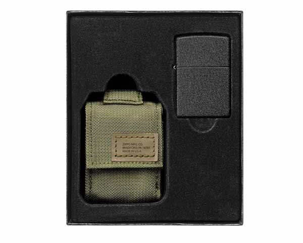 Gift Set Zippo Molle Etui Vert et Briquet Zippo Black Crackle