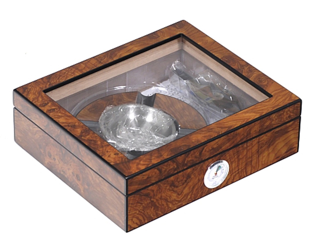 Humidor Lubinski Elm Burl Glass Set 