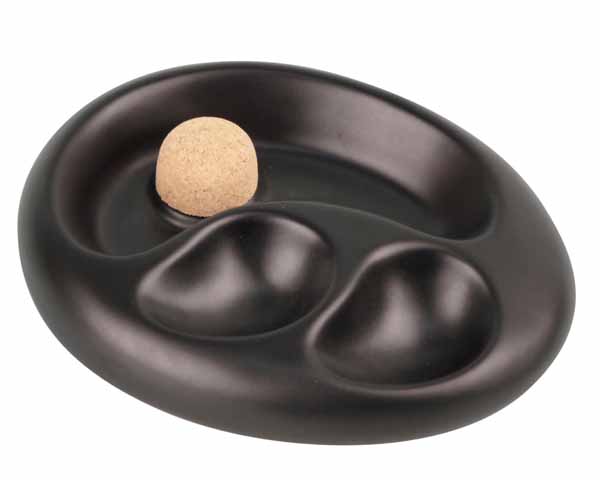 Ashtray Pipe Ceramic Oval Black Matt 2 Pipes