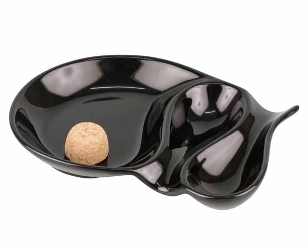 Ashtray Pipe Ceramic Oval Black Shiny 2 Pipes