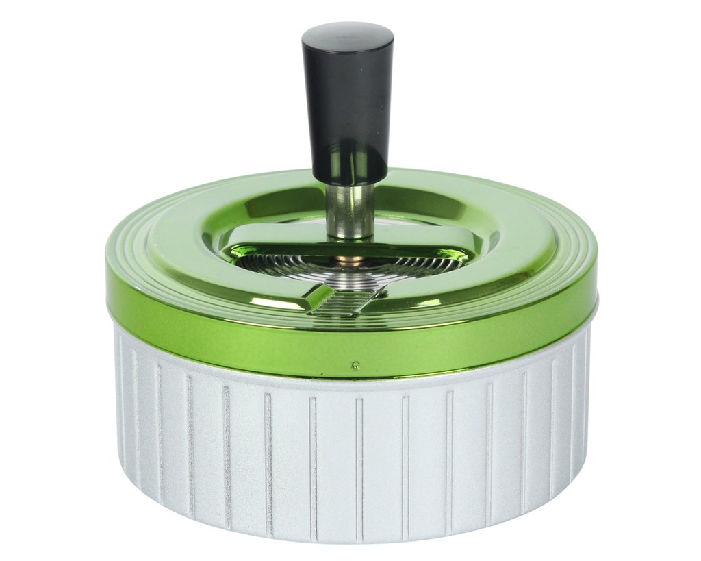 Ashtray Push Silver Lines Green 11cm