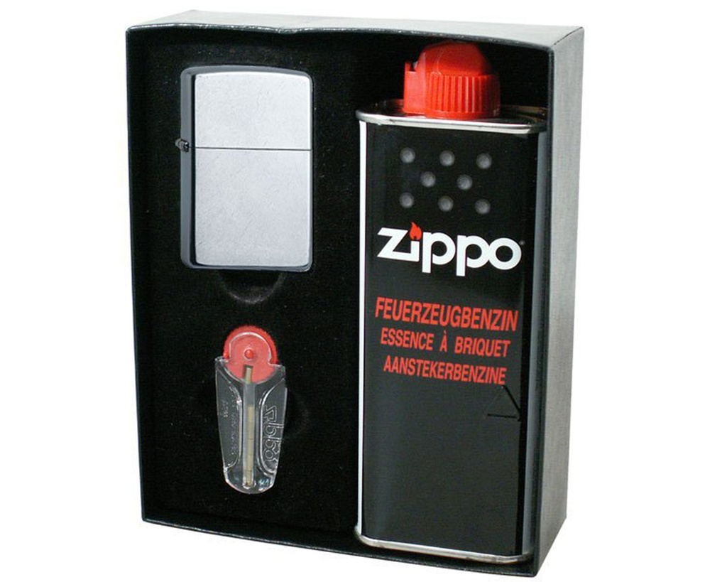 Gift Set Zippo Street Chr / benzine / flint 