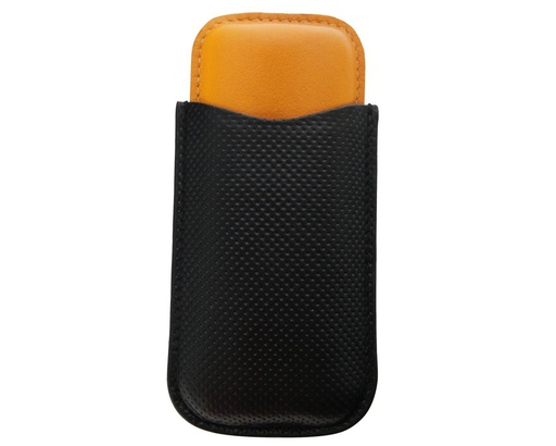 [09279] Etui Cigare Cuir Noir/Jaune 2 Robusto 130 R52