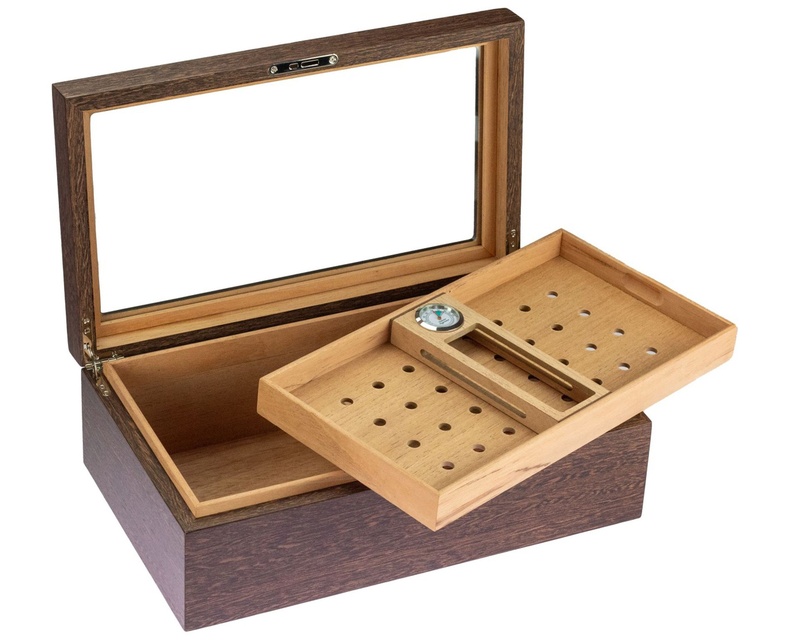 [29116] Humidor Placage Ebène Verre - 50 Cigares