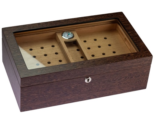 [29116] Humidor Placage Plein Bois / Couvercle en Verre - 50 Cigares