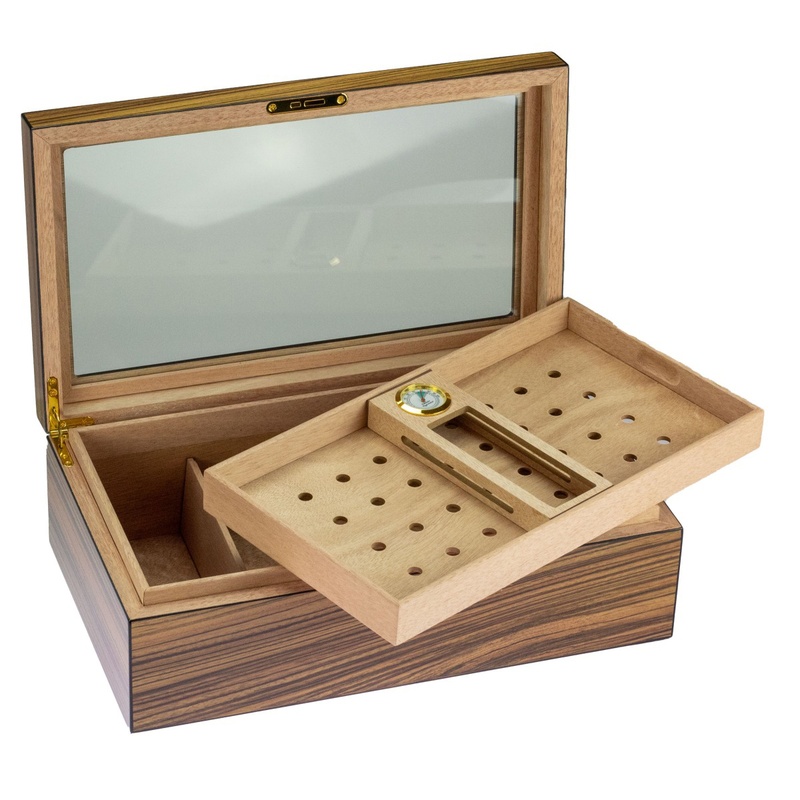 [29115] Humidor Zébre Brillant / Couvercle en Verre - 50 Cigares